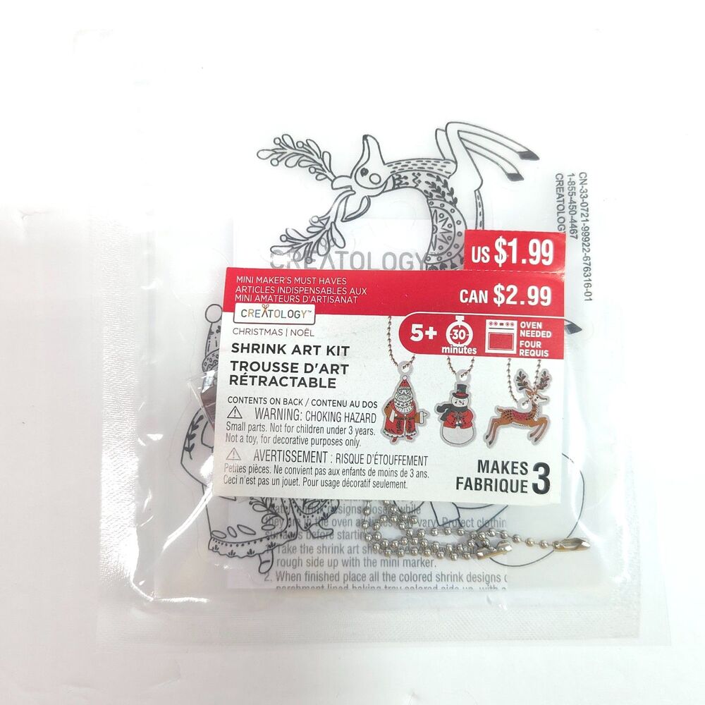 Creatology Christmas Shrink Art Kit Makes 3 Craft Set Santa Snowman Reindeer New
